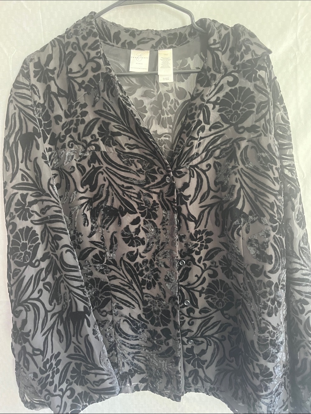 Sheer Black Floral Burnout Button-Up Blouse